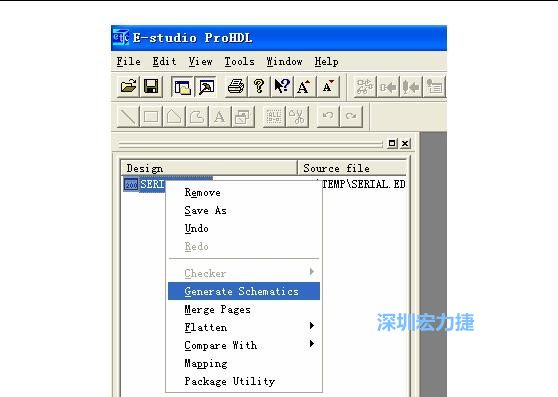 4．右鍵點(diǎn)擊 Serial.EDF 文件，選擇 Generate Schamatics：