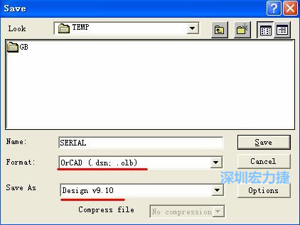 選擇菜單 File－Save As，輸出格式選 ORCAD 9.10。