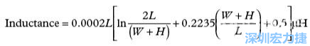 式(2)示出了計算印制線電感(Inductance)的公式