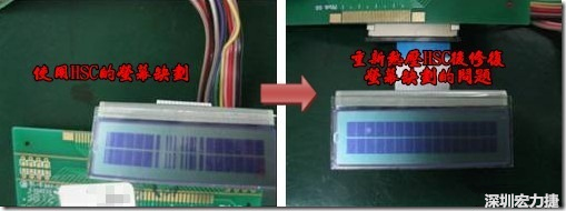 使用HSC的產品在使用一段時間后，通常是一至兩年后就會陸續出現連接處松脫的問題，如果是使用在LCD上的HSC就會出現缺劃的不良現象，下面左圖是使用HSC連接顯示器的產品，在客戶端使用一段時間后出現屏幕缺劃的問題，右圖是同一片產品，經過重新熱壓HSC后屏幕顯示恢復正常的畫面。 