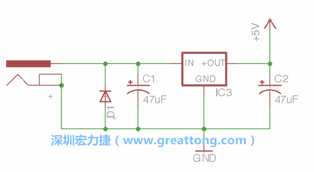 新增RBBB→Power_Jack，將它放在電壓調整器的輸入端旁邊。