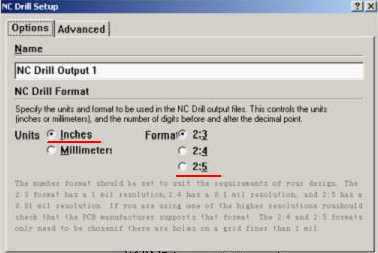 將格式改為“Inches 2：5”（ 以確保資料精度，反之孔與線路有偏移現象；）點OK完成鉆孔文件轉換